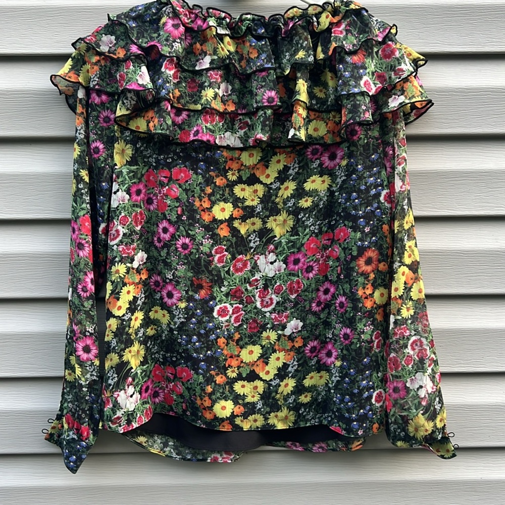Ted Baker Black Floral Ruffle V-Neck Blouse - Picture 6 of 7